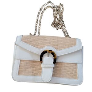 Moda Luxe White Faux Leather & Cream Chain Strap Convertible Bag Crossbody Purse